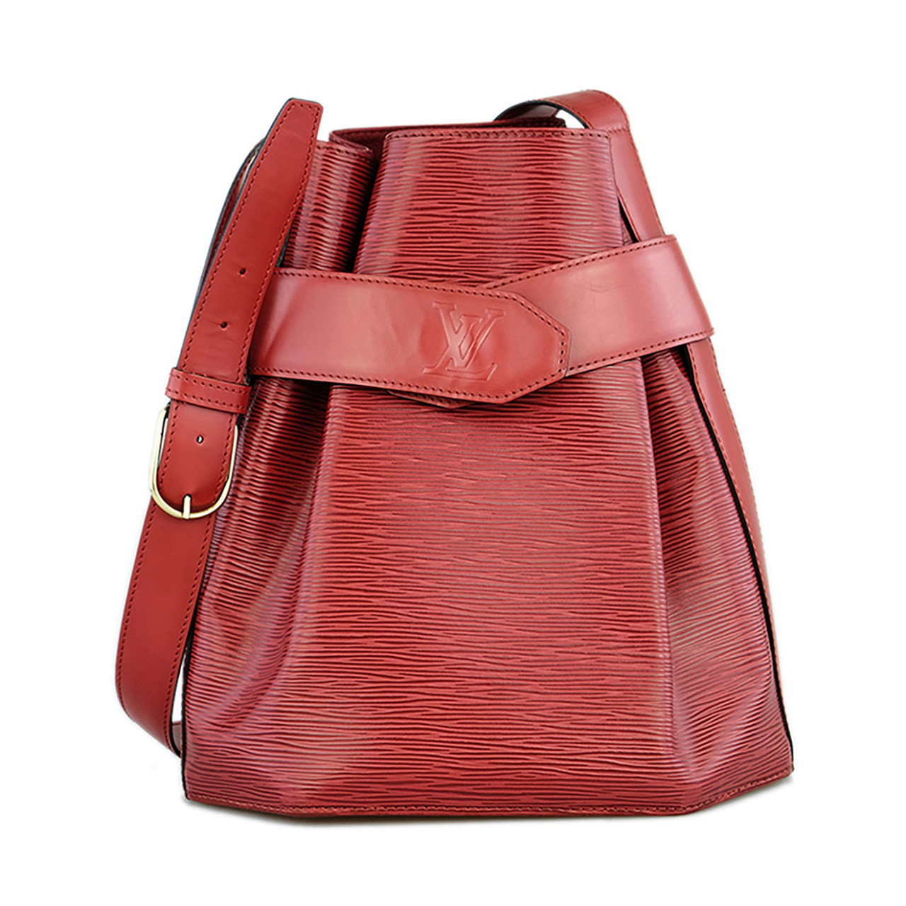 [9.5新]路易威登lv女士红色水波纹水桶包单肩包