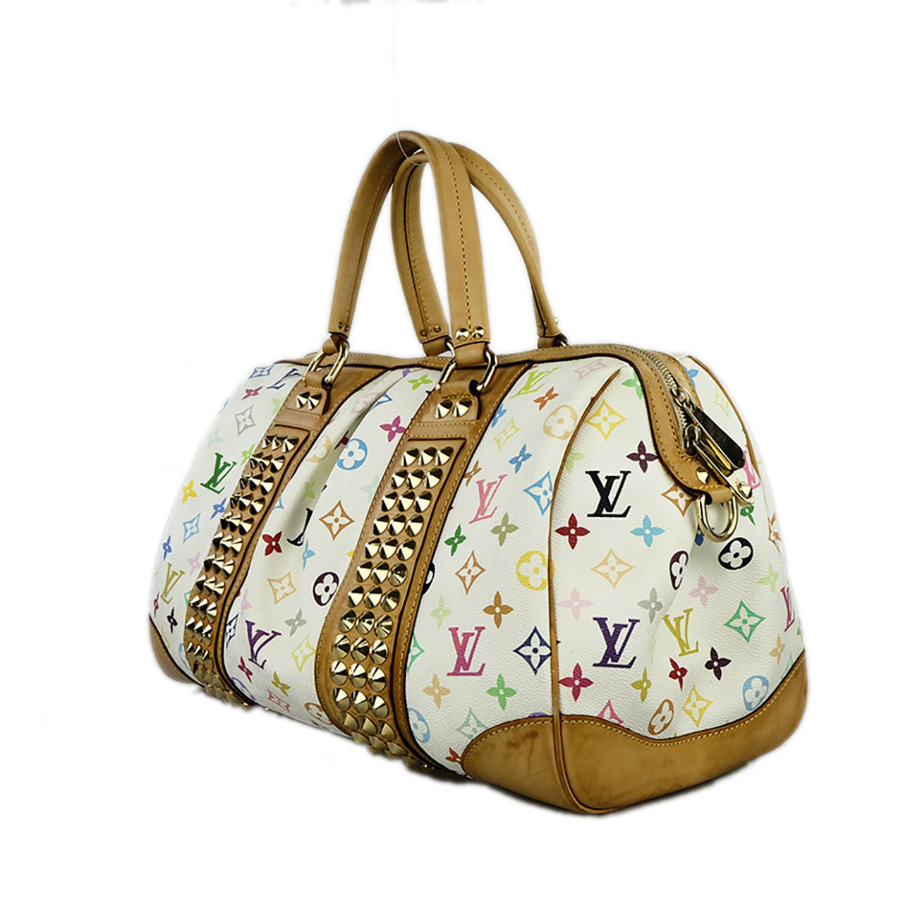 [9.0新]路易威登lv女士白三彩铆钉手提包单肩包