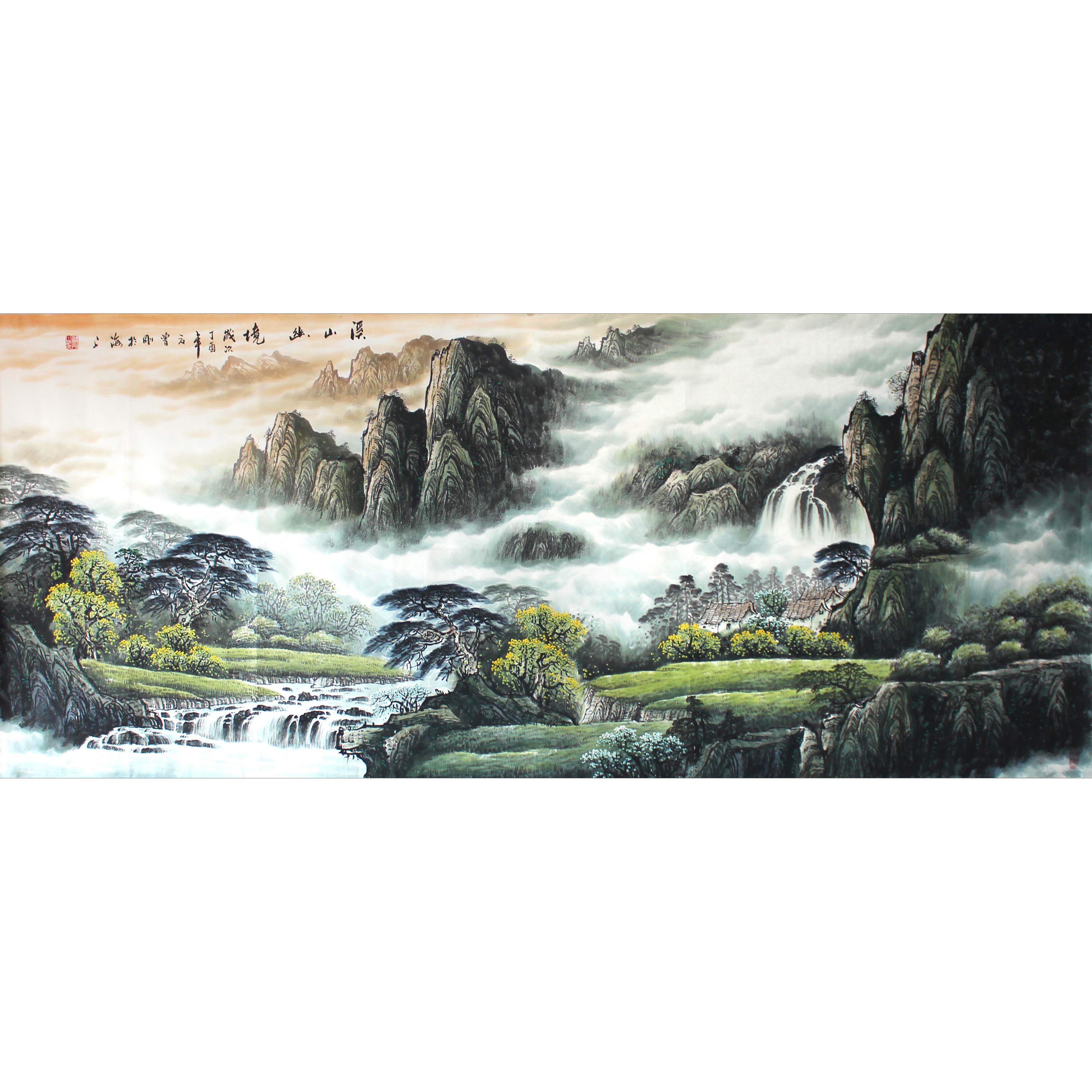 曾刚《溪山幽静》重彩画山水名家