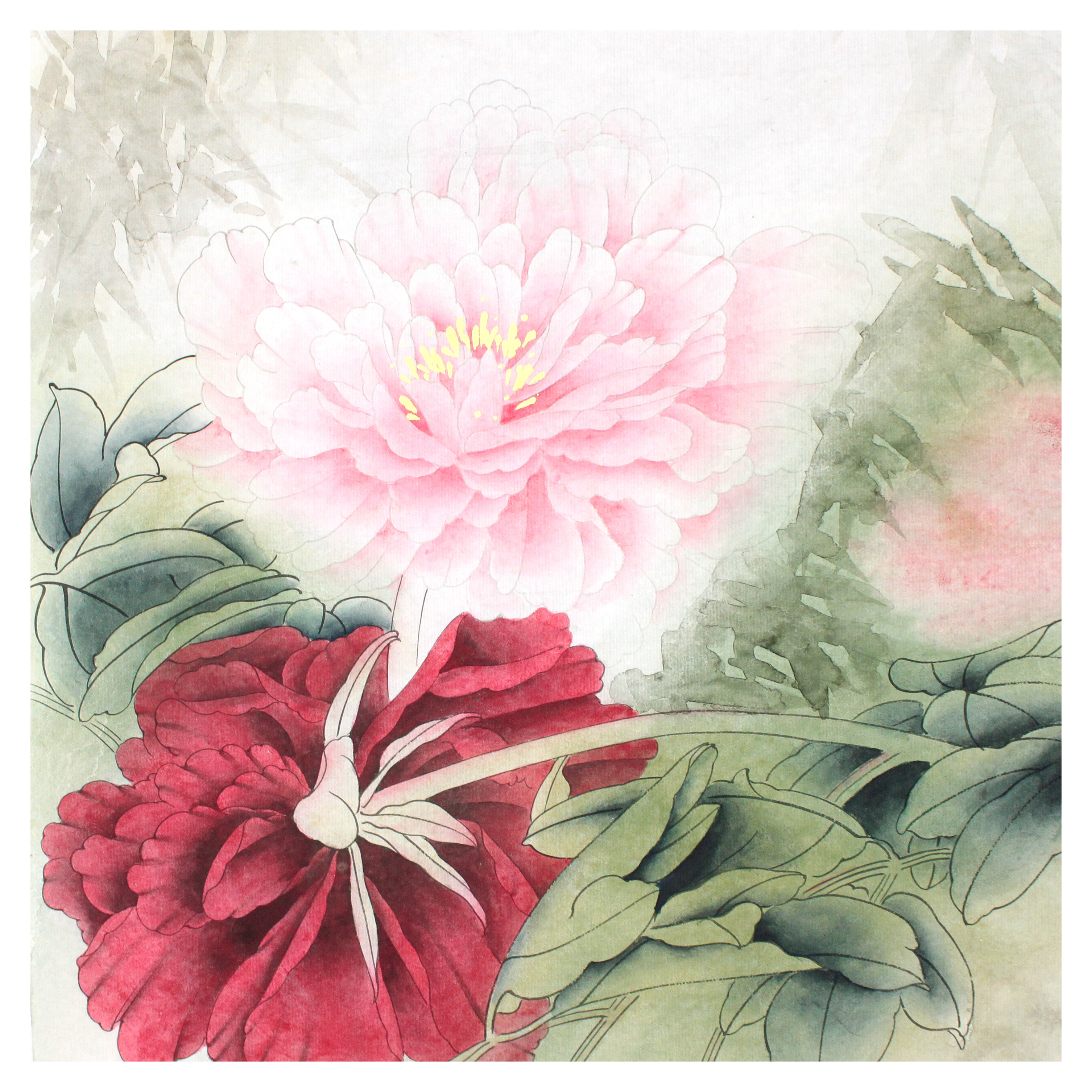 王庆升《甘霖》当代著名工笔花鸟画家