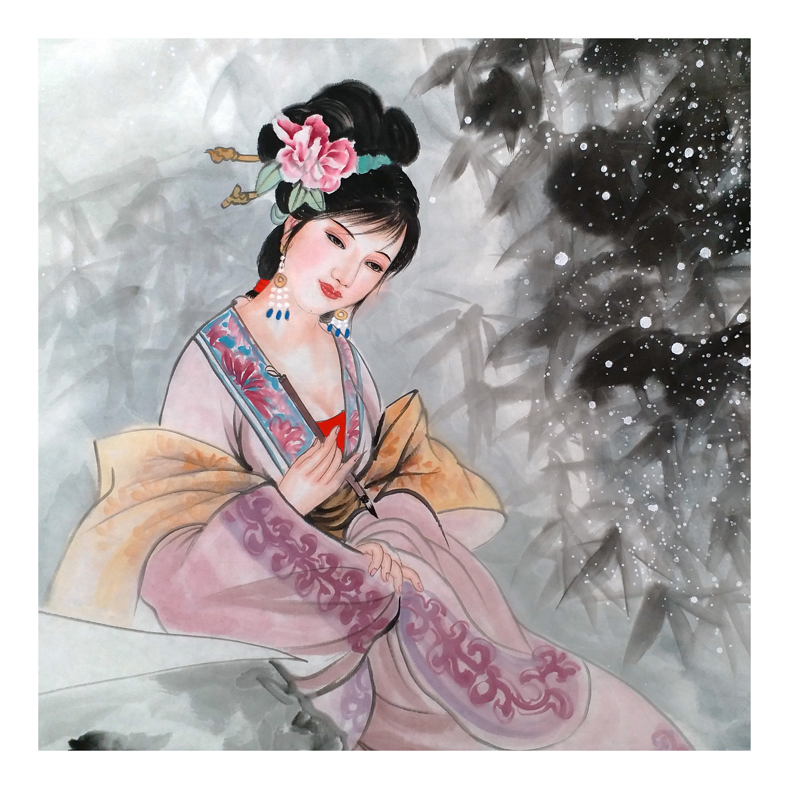 梁宪钢《素女写竹图》中国美术家协会会员 博士生导师