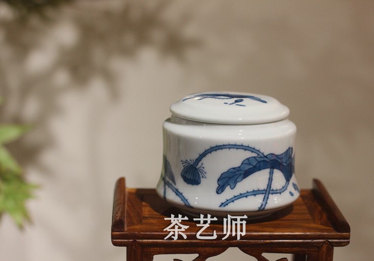 京德茶器贵和祥茶具手绘吉祥莲缠枝牡丹山水斗彩小密封茶叶储茶罐