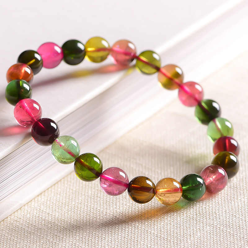 20.03g 8mm 多色碧玺手链 色彩绚丽 晶体通透水润