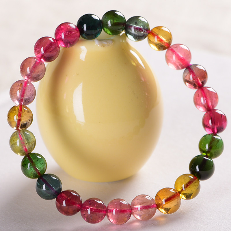 26g 7.5mm 多彩碧玺手链 颜色亮丽 晶体通透