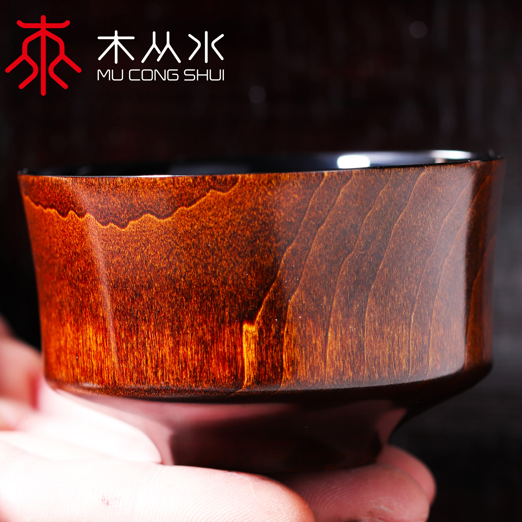 大漆茶碗擦漆工艺纯天然生漆制作手工漆器茶杯漆器