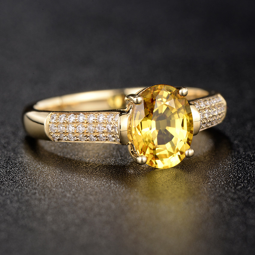 68克拉天然金色蓝宝石18k金镶钻戒3.6g 6050