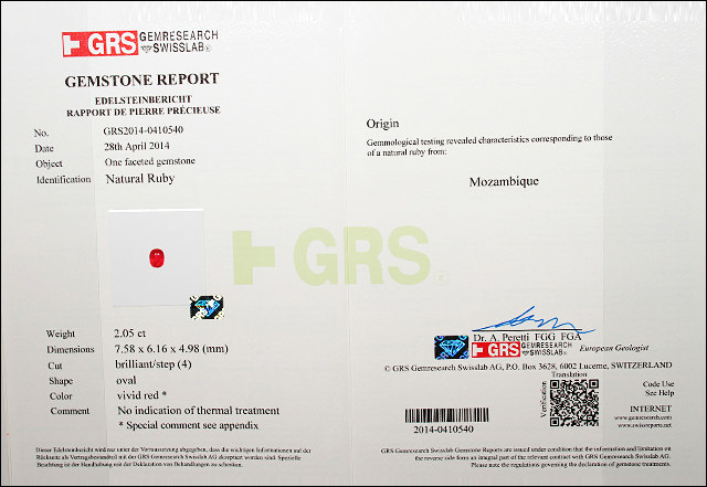 顶级grs证书 2.05ct 天然无烧鸽血红红宝石裸石 市场价约50万