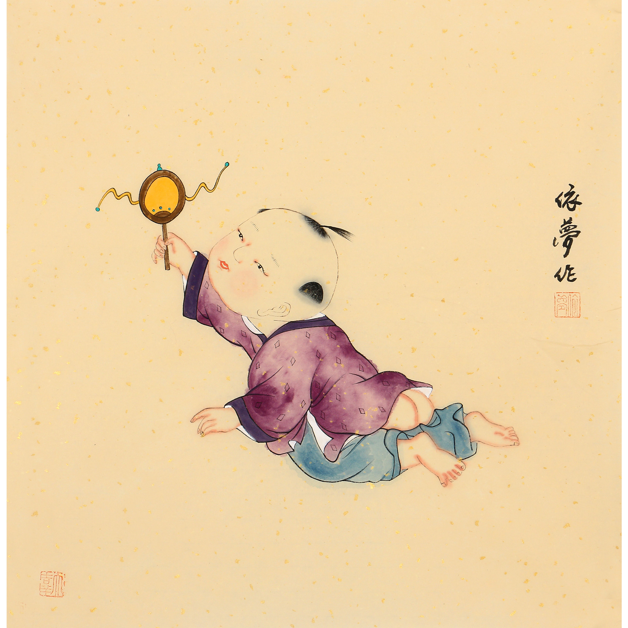 【直供周】李依梦《童趣系列斗方之拨浪鼓》