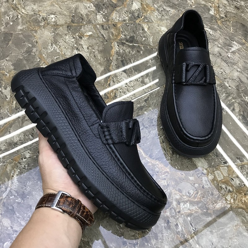 豆豆鞋男真皮厚底