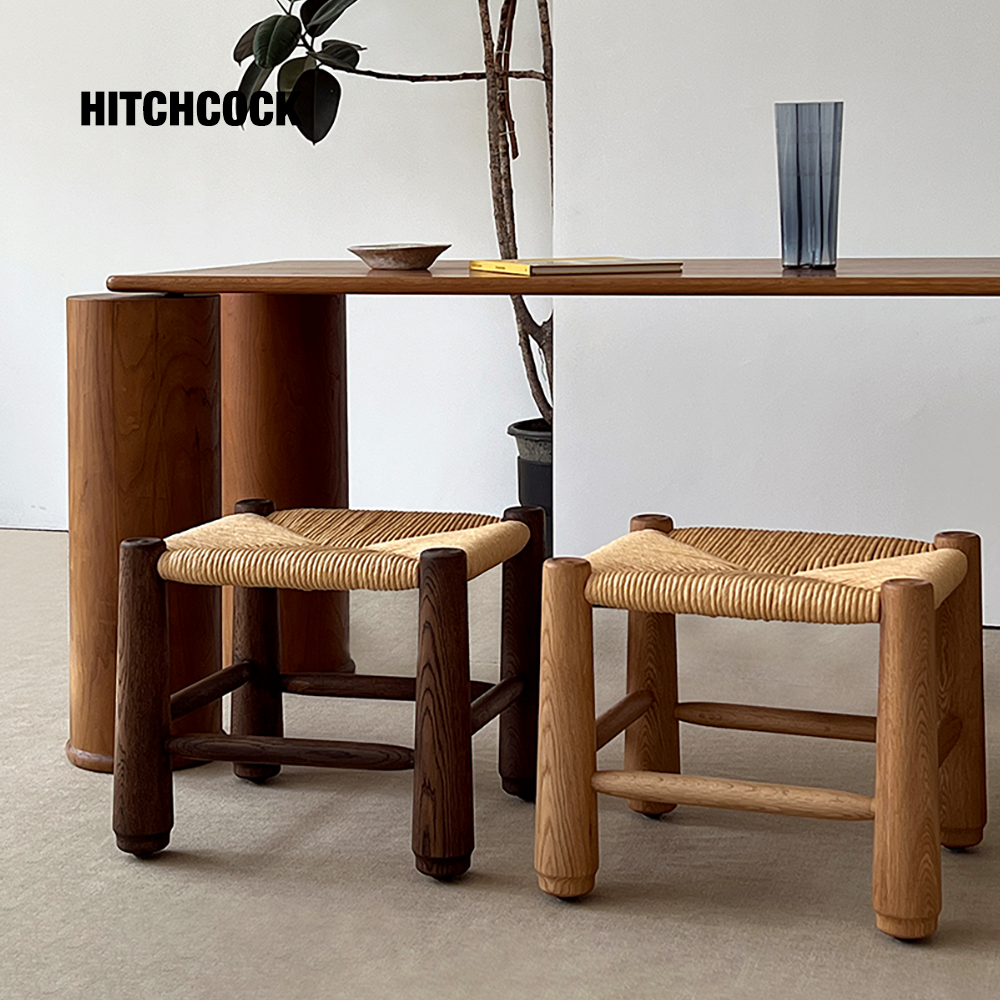 HITCHCOCK Savoye stool/萨伏伊方凳 中古法式绳编椅子复古矮凳子