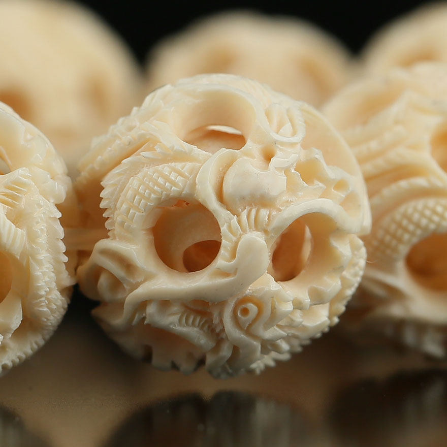 五台山 猛犸象牙同心雕刻多层鬼工球佛珠 念珠 三塔寺佛法加持