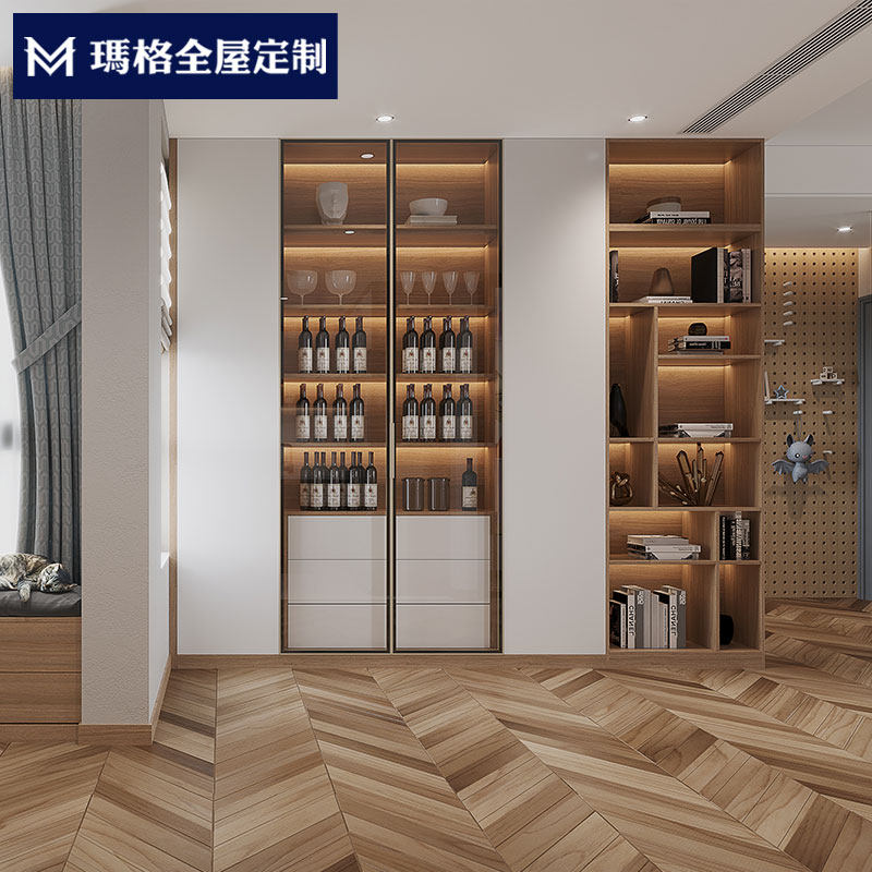 玛格全屋定制家具现代简约北欧餐边柜防尘玻璃门酒柜整体定制