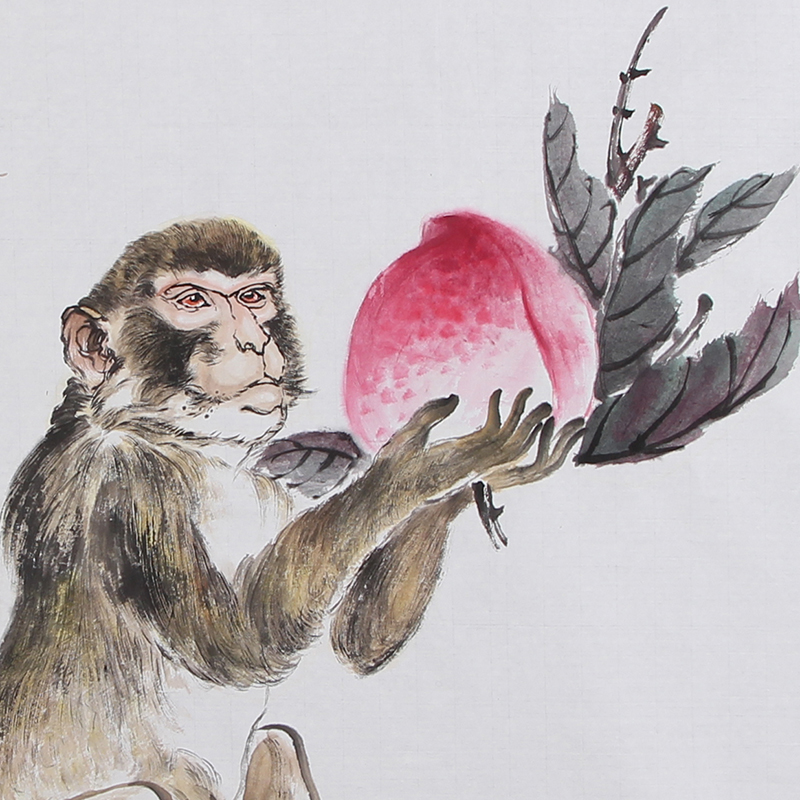 李清河《灵猴献寿》中国国画家协会会员 带合影