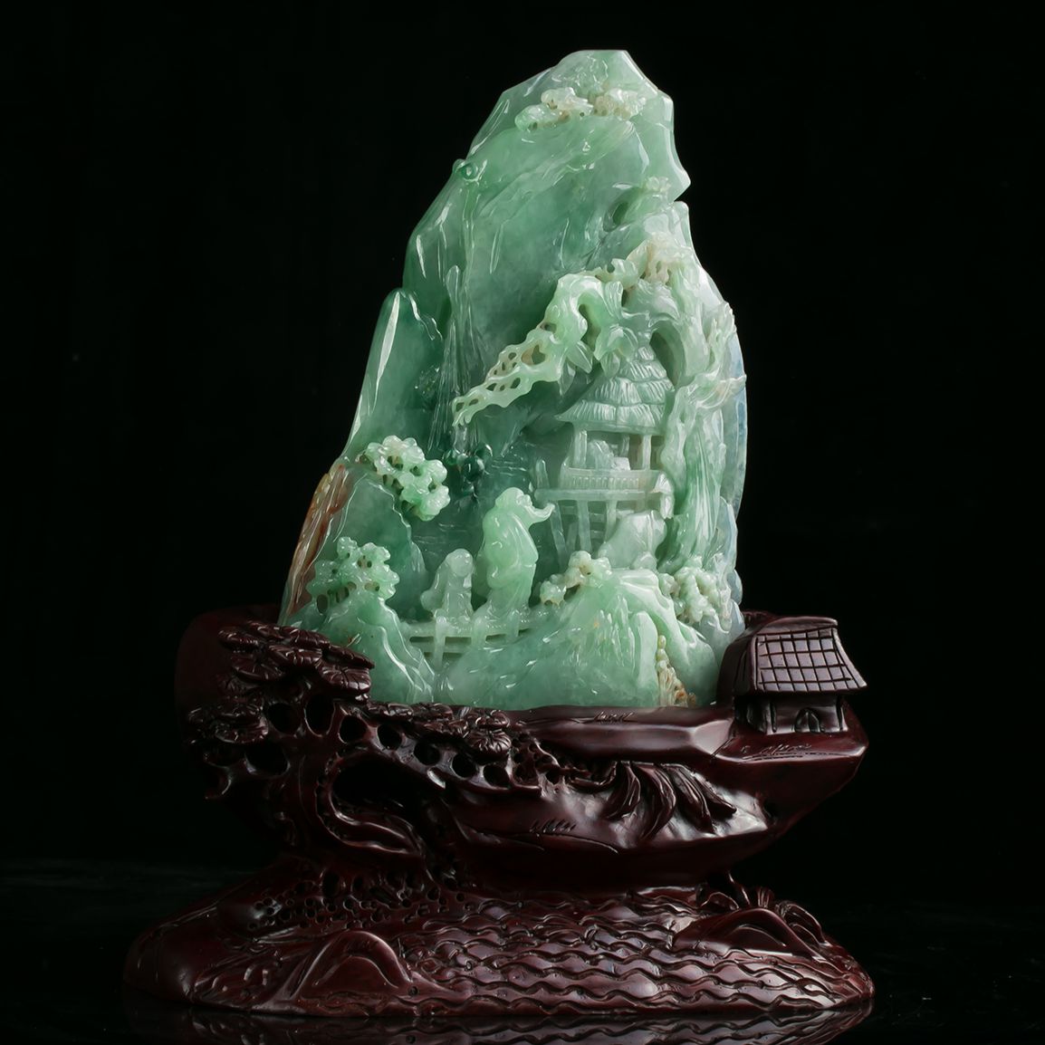 缅甸天然翡翠a货冰糯种满色山水摆件 0.62kg