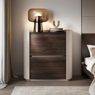 意式极简实木床头柜轻奢高级感小户型胡桃木色卧室床边柜现代简约