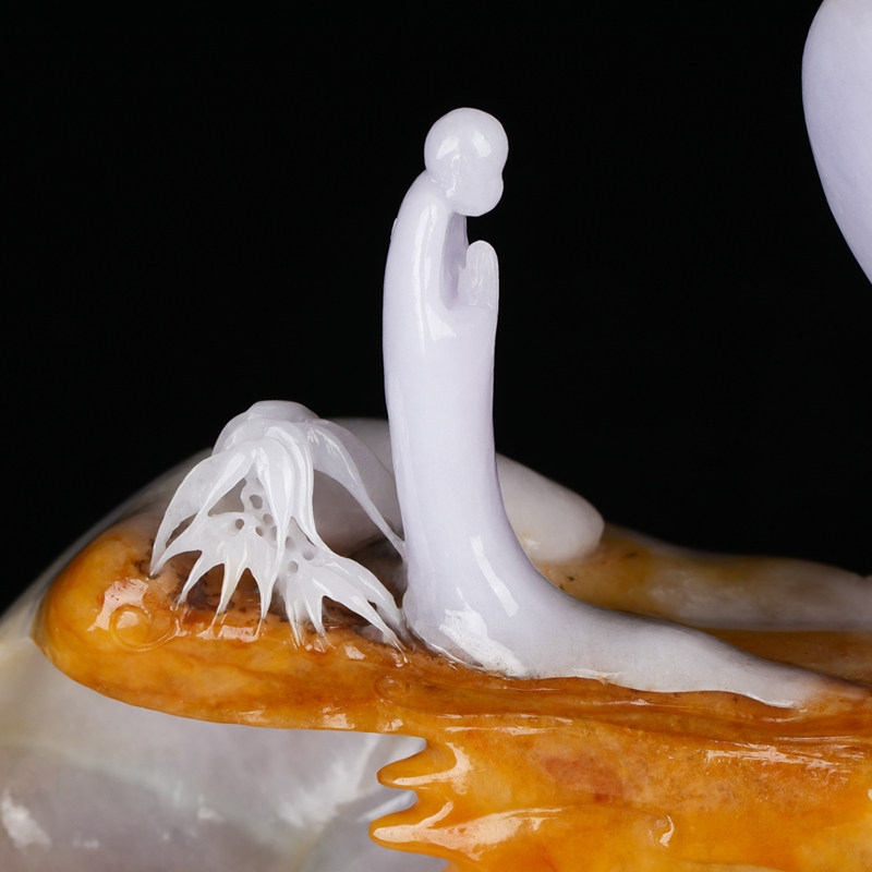 【源头好货】刘智晓玉雕大师作品 糯种黄翡翡翠悟道摆件1081.02g