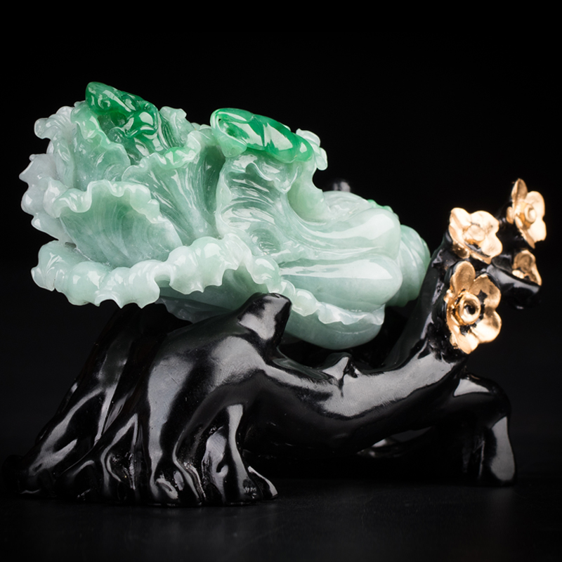 刘智晓玉雕工作室作品 糯种翡翠如意白菜摆件162.4g