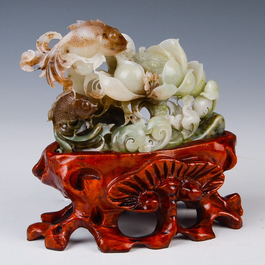 【源头好货-镇平】【连年有余】薛苗苗玉雕工作室作品独山玉摆件