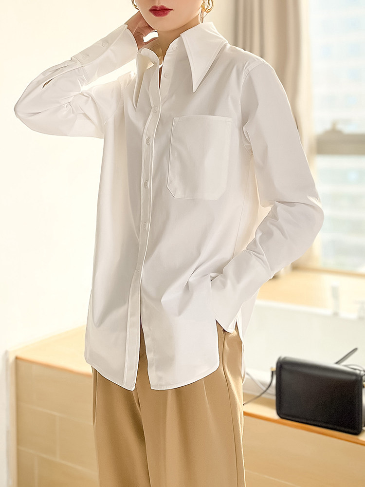 法式大尖领衬衫女设计感小众高级感洋气欧洲站休闲复古别致上衣潮