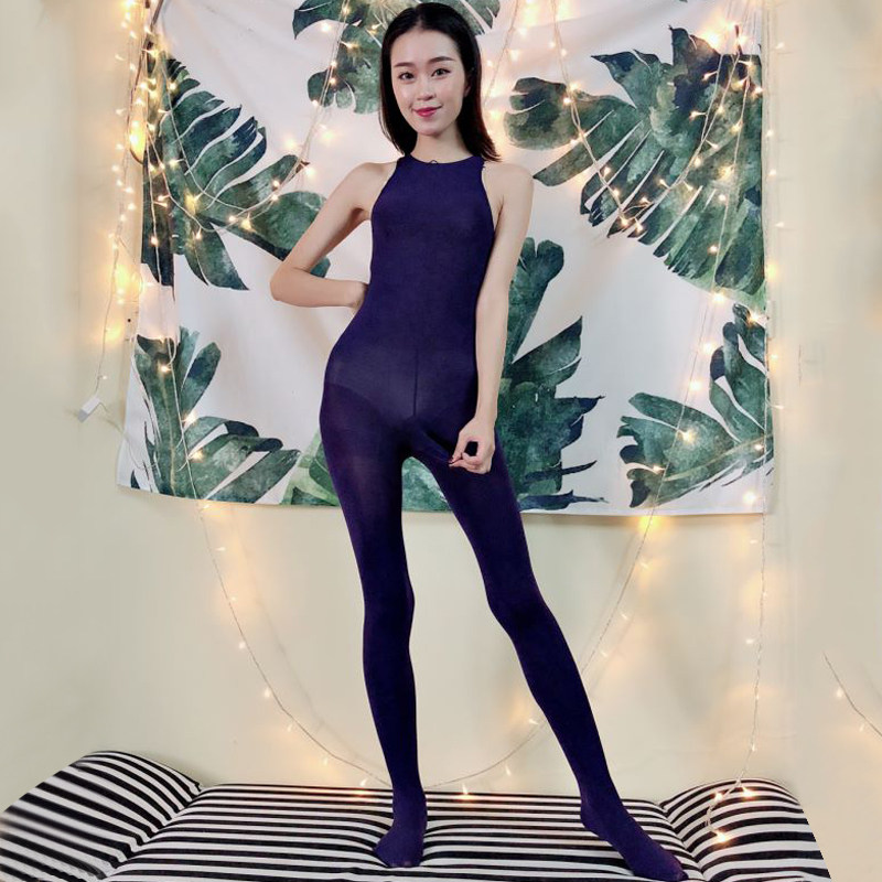 天鹅绒伪娘丝袜男jj套连体衣无袖全身袜女装大佬情趣开裆连裤袜套