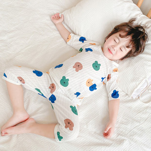 夏季儿童空调服套装a类纯棉宝宝家居服可爱透气男女童七分袖睡衣