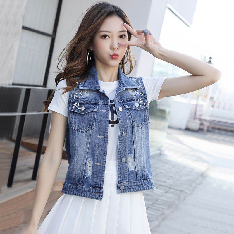 牛仔马甲女2021新款春秋无袖背心百搭上衣短款马夹坎肩夹克外套夏