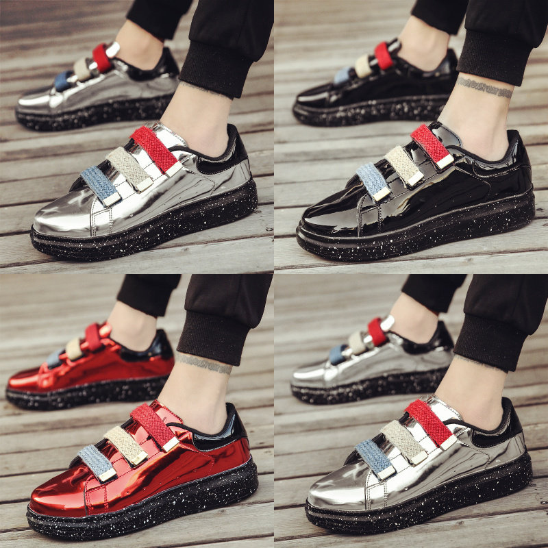 亮面漆皮男鞋2017鼕季新款休閑潮鞋英倫潮男板鞋韓版潮流松糕鞋子