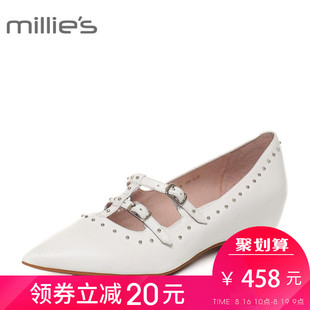 寶格麗2020新年 活動millies妙麗2020新款瑪麗珍女鞋羊皮尖頭平底女單鞋LF712AQ7 寶格麗白