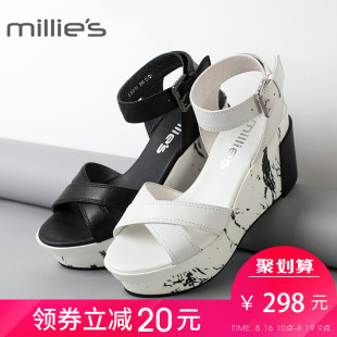 香奈兒三八有活動麼 活動millies 妙麗新款牛皮運動風松糕厚底坡跟涼鞋女夏LG301BL6 香奈兒所有包