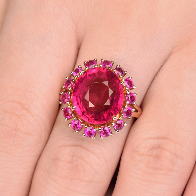 6.45ct 高贵奢华红碧玺戒指 色泽油润 火彩好18k金镶红宝石