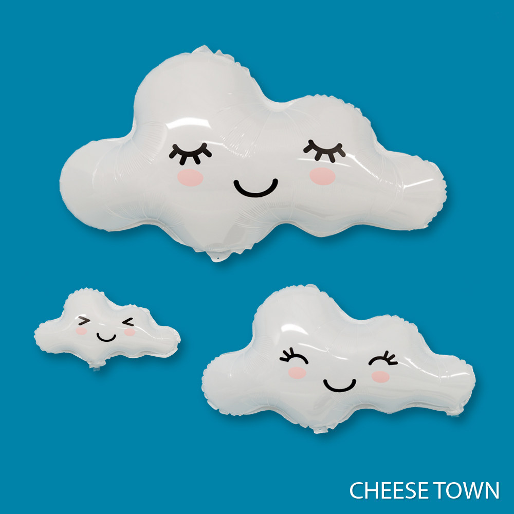 白色云朵造型气球 pe材质卡通害羞萌萌哒笑脸可飘空背景墙可飘空