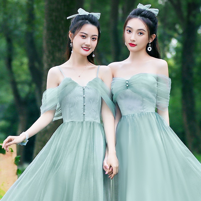 伴娘礼服女2021新款长款平时可穿婚礼姐妹团仙气质裙绿色森系夏季