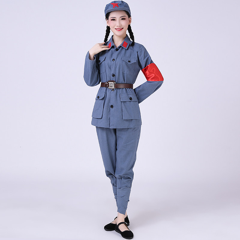 成人棉麻红军演出服合唱服八路军衣服抗战服装红卫兵女新四军装