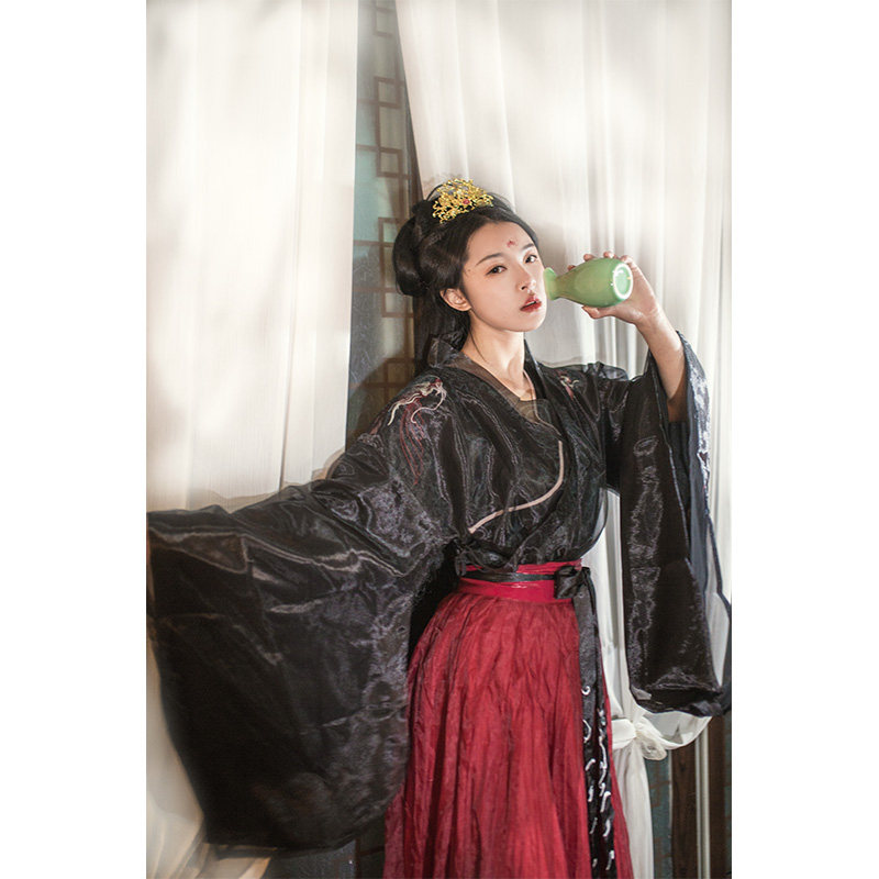 夜弦歌大袖交领襦裙齐腰龙纹重工刺绣学生仙女古装春夏改良汉服女-恋