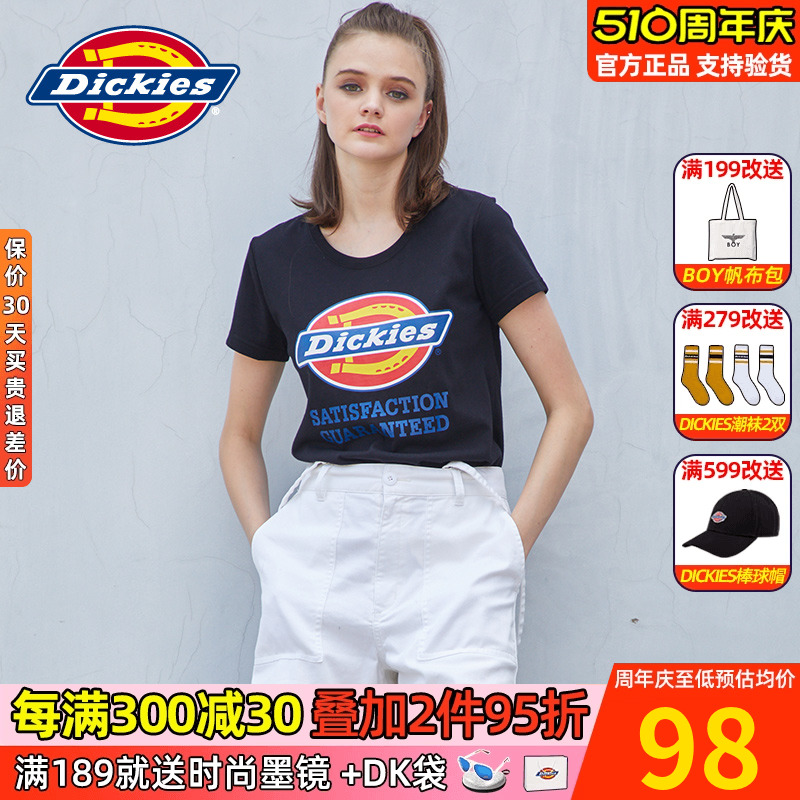 Dickies官方短袖T恤女情侣装纯棉字母印花圆领242W30EC04