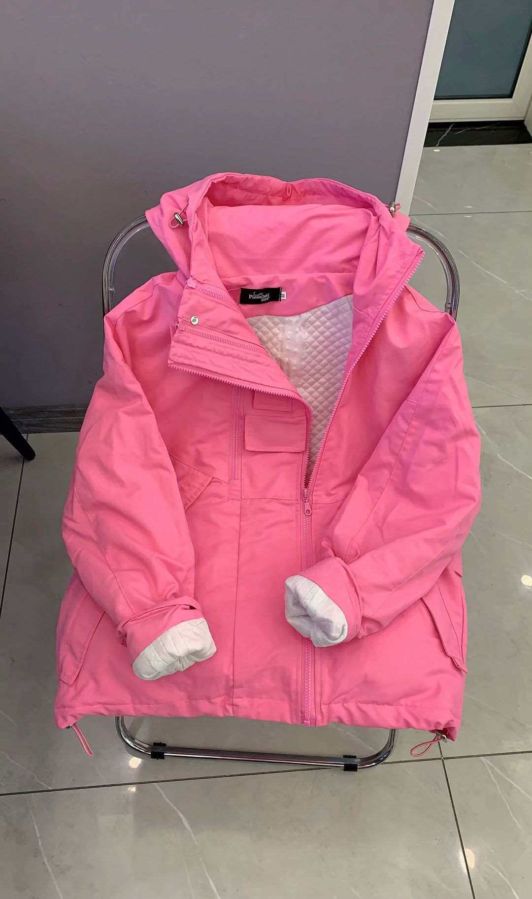 薄棉彩色外套女韩版双拉链上衣2022春秋新品网红爆款宽松连帽风衣