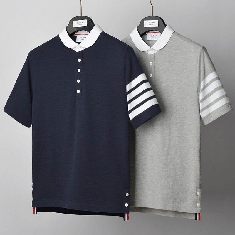 tb汤姆夏季新款潮牌小翻领短袖男t恤thom布朗休闲帅气时尚polo衫