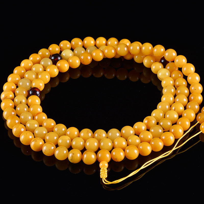 73克 9.5mm 【大串暴力鸡油黄】蜜润亮丽108蜜蜡佛珠