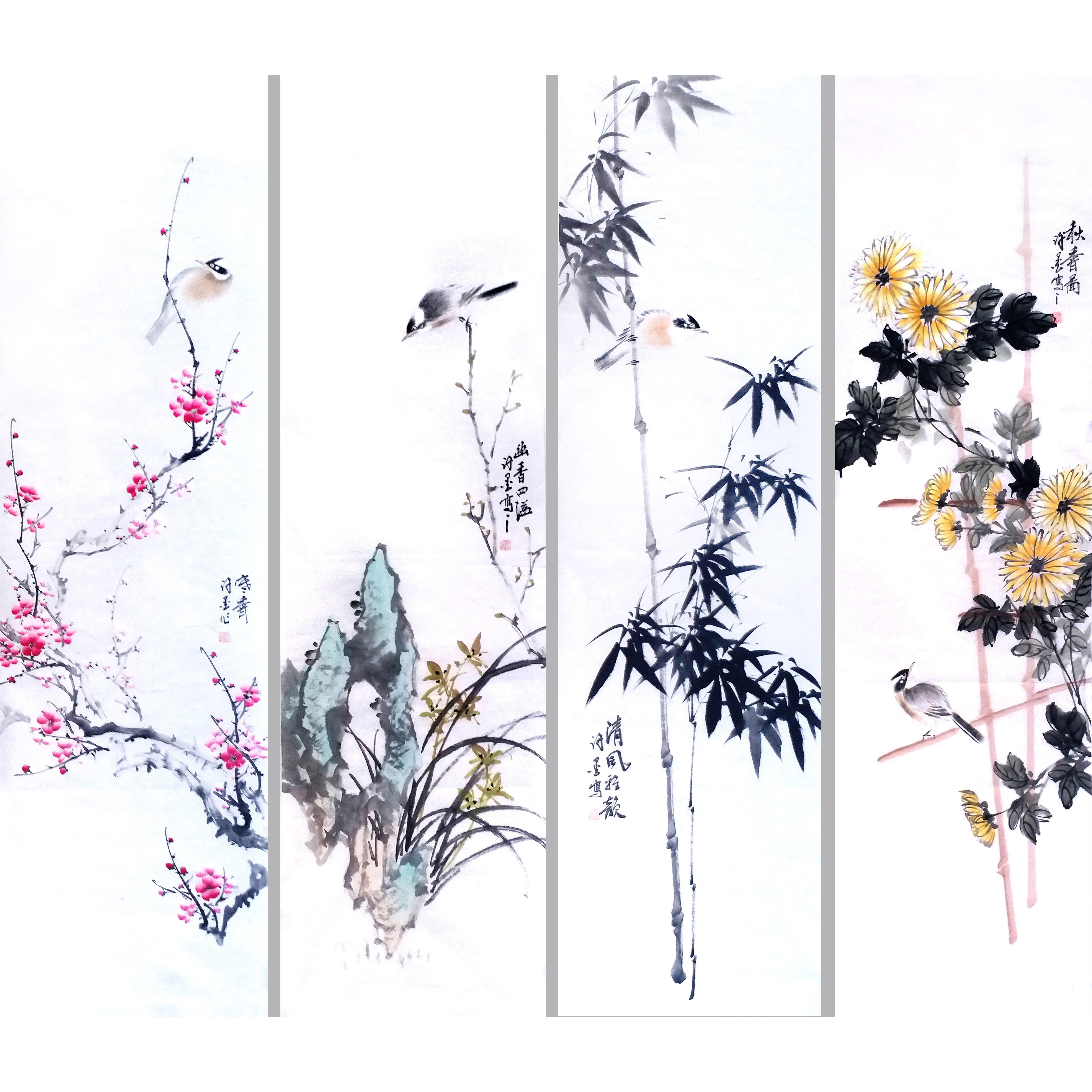 许墨《梅兰竹菊四条屏》山东美术家协会会员