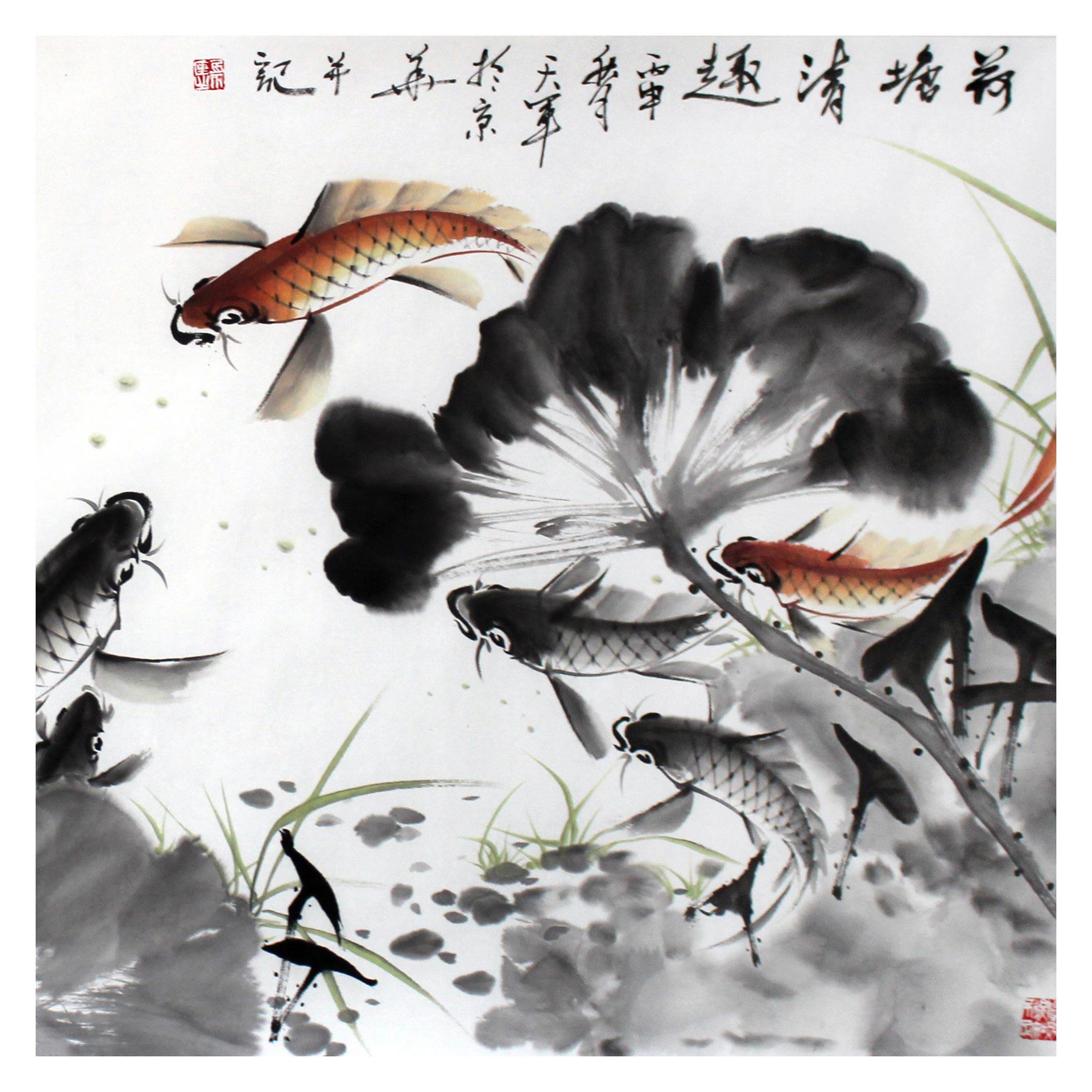 张天军《荷塘雅趣》著名军旅画家