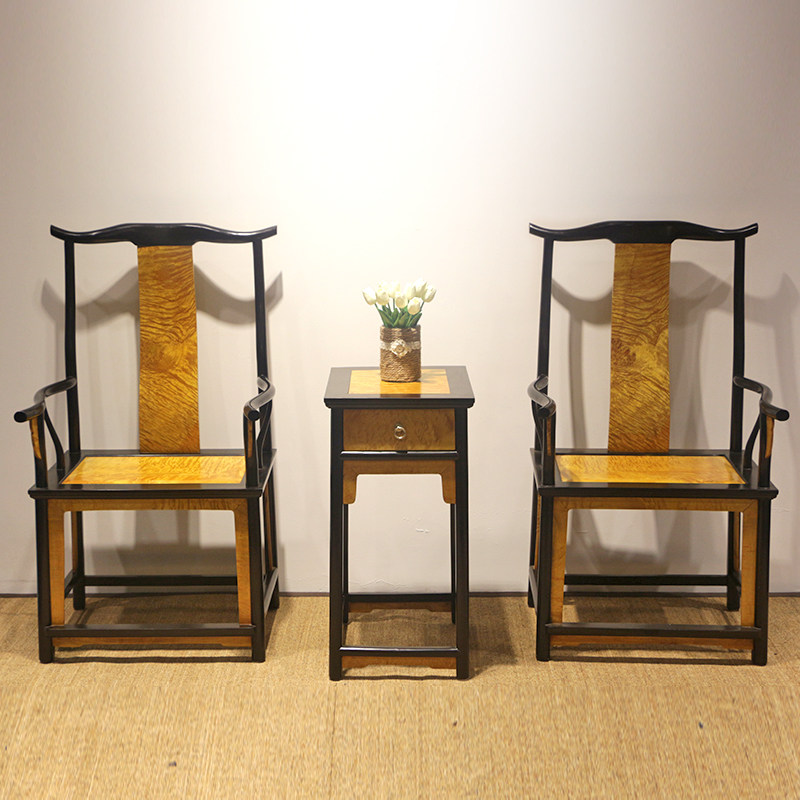 黑檀镶金丝楠官帽椅三件套 实用与艺术相结合 制作精良