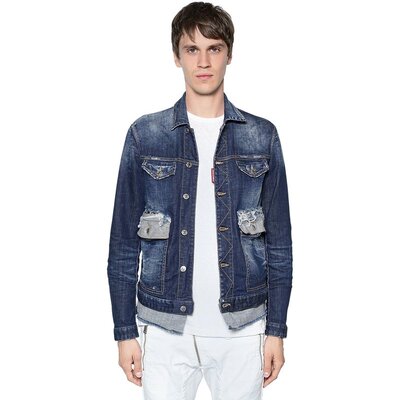 7折包税代购 dsquared2d二次方 男士 棉质撞色下摆牛仔布短外套