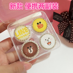 【包邮】韩国LINE可妮兔布朗熊莎莉鸡 美瞳盒子隐形眼镜盒双联盒