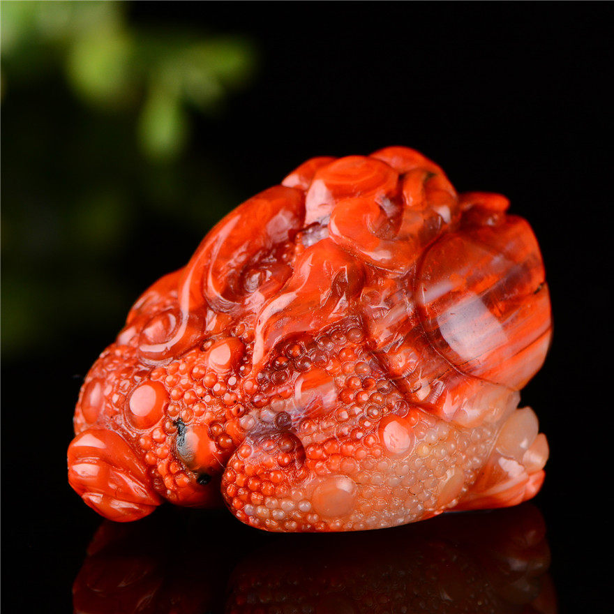 42.87g精品柿子红南红 金蟾挂件