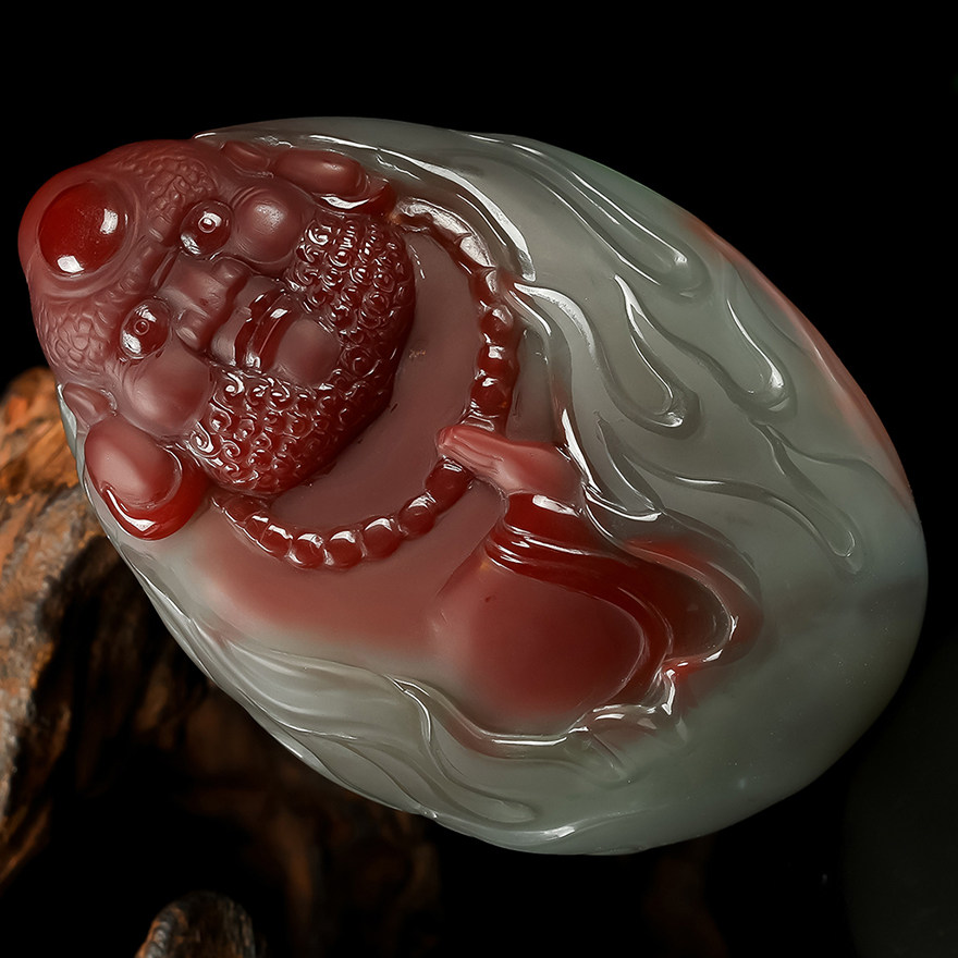 107.12g 中国一级雕刻师李磊精品紫绿玛瑙达摩挂件