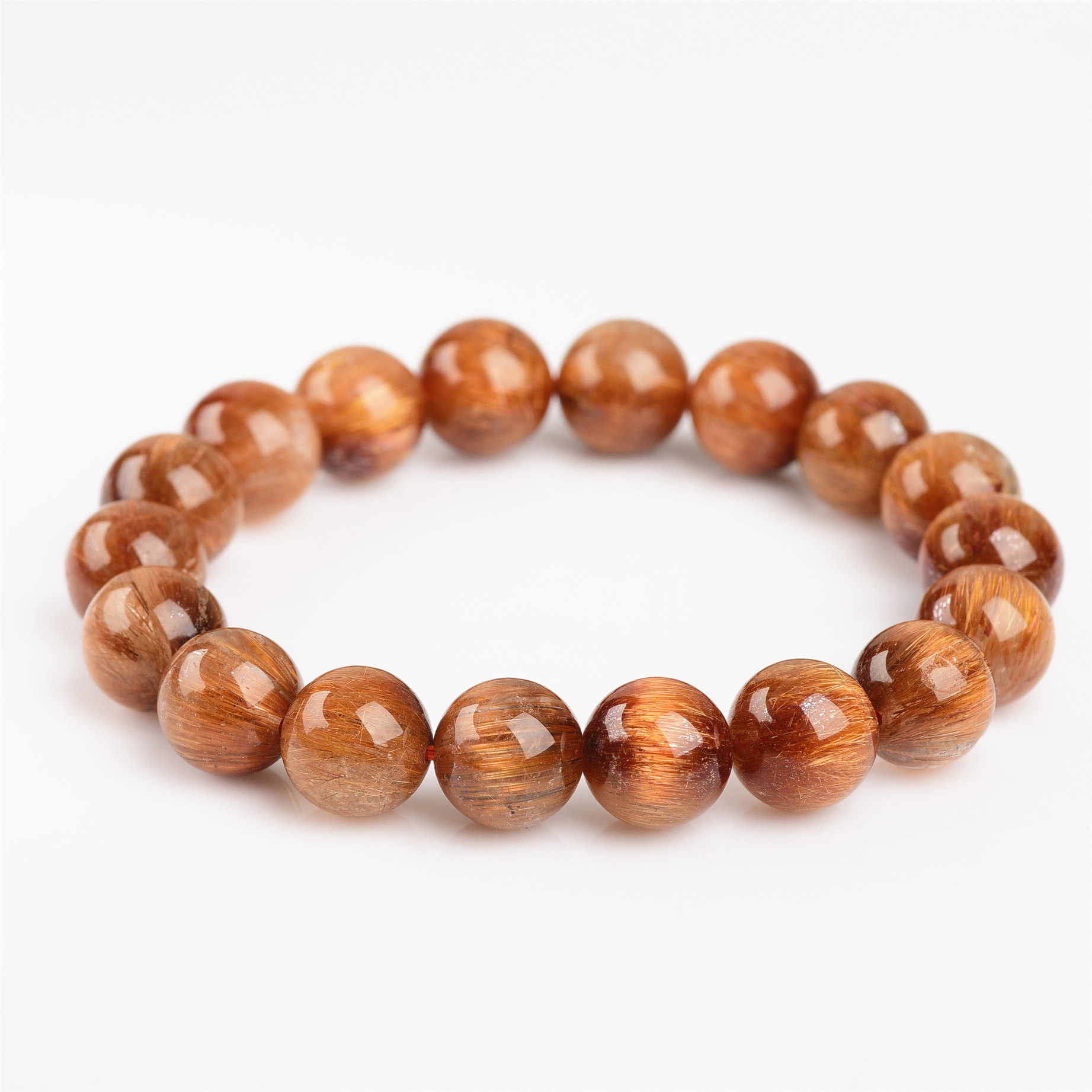 64克 天然珍品铜钛晶手链 晶体通透 丝顺带猫眼