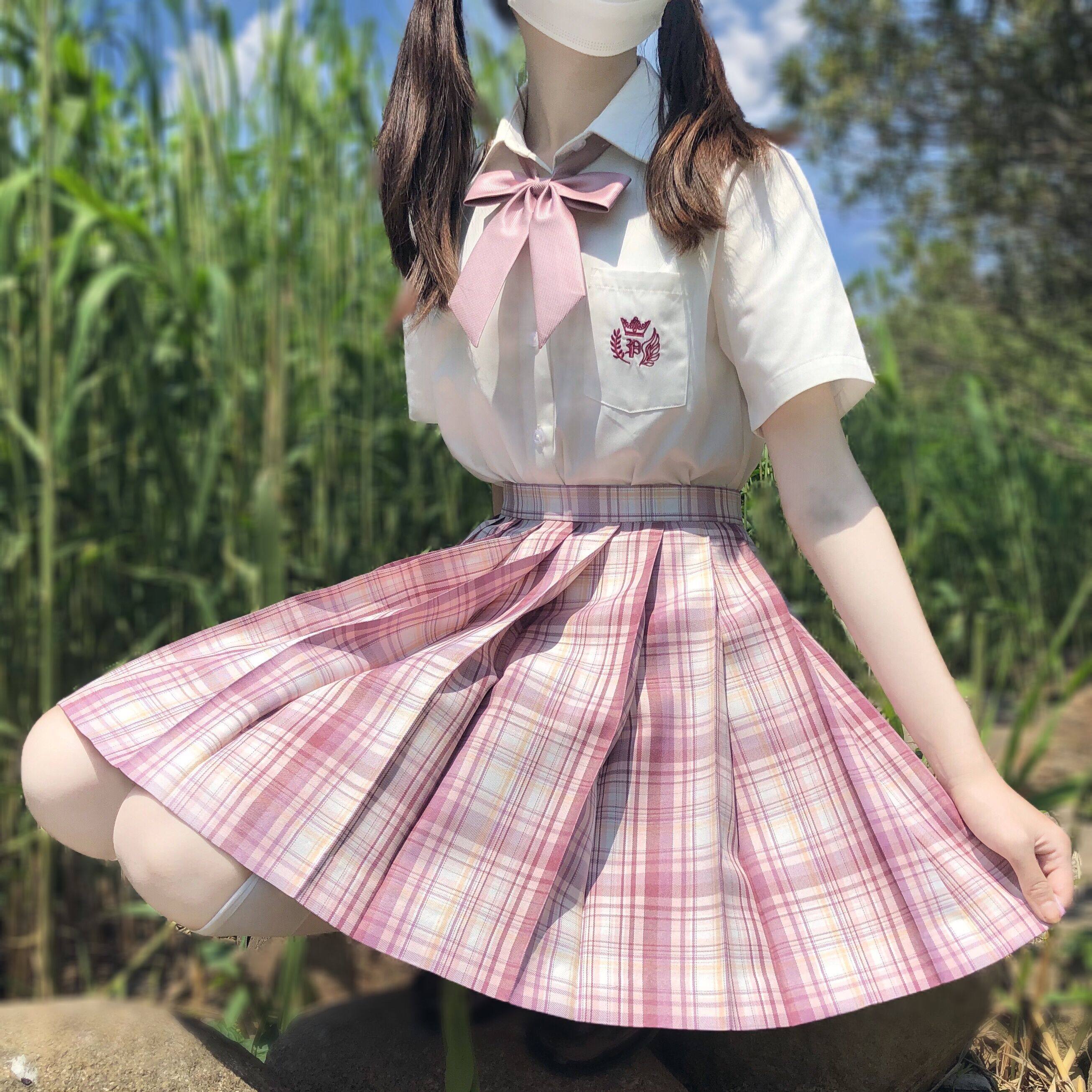 【小粉黛】白开水现货秒发jk制服 原创粉格裙年轻活力百褶裙