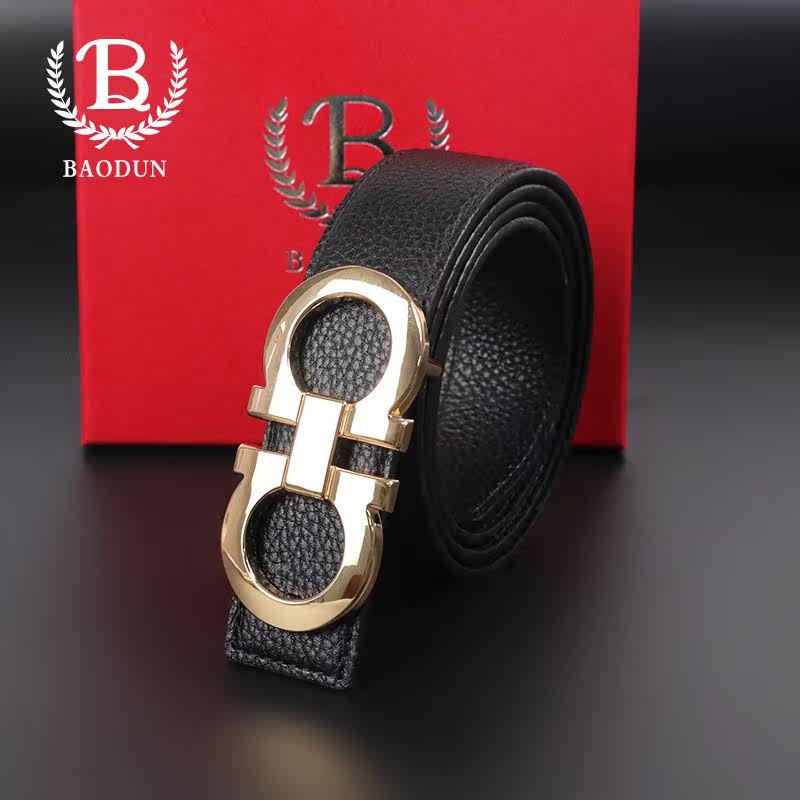 宝盾 系列 手工 不锈钢 头层牛皮 8字挂扣 男士皮带