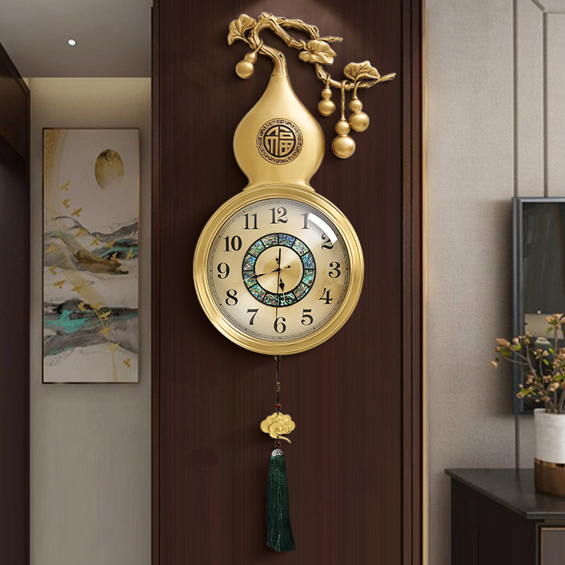 葫芦纯铜轻奢挂钟家用时尚表客厅餐厅网红装饰新中式风水时钟挂墙