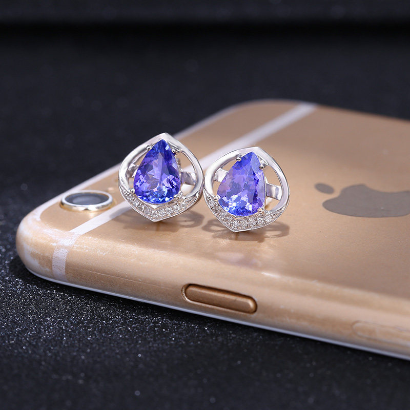 2.96ct/2p 坦桑石耳钉 18k金 7566